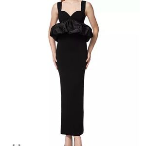 Herve Leger Ruched Peplum Gown | Black Bodycon Maxi Dress XS